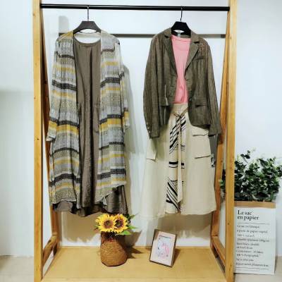 广州品牌折扣女装20年春夏贴袋撞布腰带a裙 高端女装精品货源库存走份