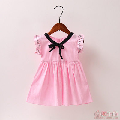【外贸2017新款女童连衣裙飞袖童裙纯色棉麻蝴蝶结公主裙厂家直销】南浔浩仔服饰商店 - 产品库