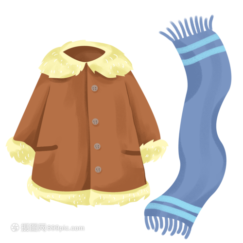 手绘卡通秋冬季的大衣围巾